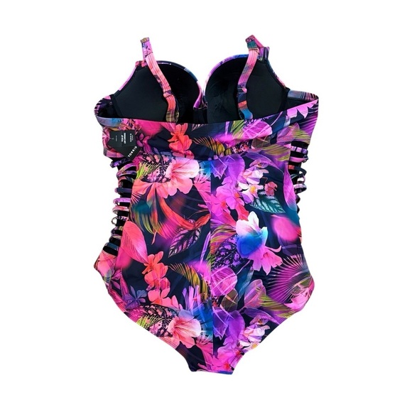 Torrid Slim Fix One Piece Underwire Swimsuit Lattice Sides Push Up Size 4/DD-F - Picture 7 of 11